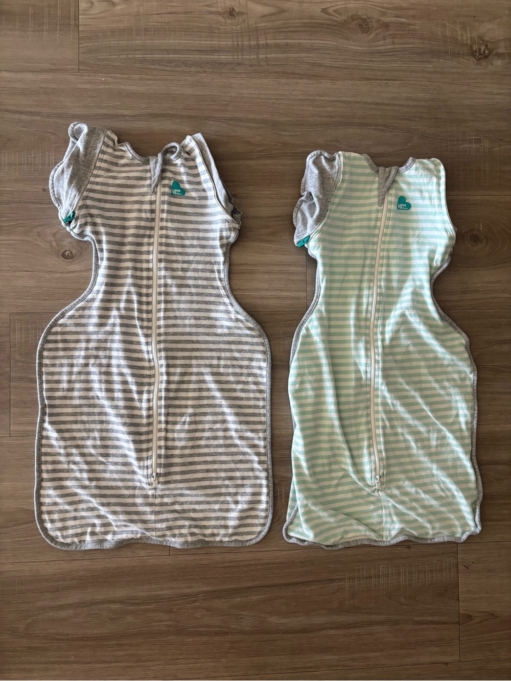 Love to Dream Swaddle Up Striped TransitionalSleep Sacks in Gray and Mint Medium